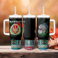 Djibouti Roots Tumbler With Handle African Map in Fingerprint and Tribal Colors