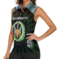 Personalized Djibouti Roots Women Sleeveless Polo Shirt African Map in Fingerprint and Tribal Colors