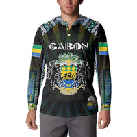 Personalized Gabon Roots Button Sweatshirt African Map in Fingerprint and Tribal Colors