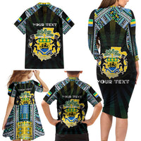 Personalized Gabon Roots Family Matching Long Sleeve Bodycon Dress and Hawaiian Shirt African Map in Fingerprint and Tribal Colors