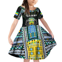 Personalized Gabon Roots Family Matching Off Shoulder Short Dress and Hawaiian Shirt African Map in Fingerprint and Tribal Colors
