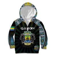 Personalized Gabon Roots Kid Hoodie African Map in Fingerprint and Tribal Colors