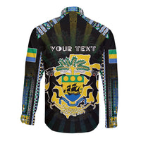 Personalized Gabon Roots Long Sleeve Button Shirt African Map in Fingerprint and Tribal Colors