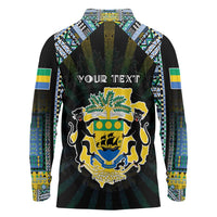 Personalized Gabon Roots Long Sleeve Polo Shirt African Map in Fingerprint and Tribal Colors
