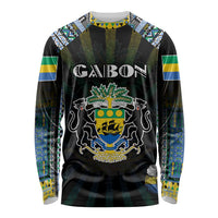 Personalized Gabon Roots Long Sleeve Shirt African Map in Fingerprint and Tribal Colors