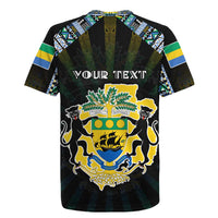 Personalized Gabon Roots Rugby Jersey African Map in Fingerprint and Tribal Colors