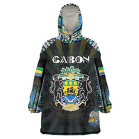 Personalized Gabon Roots Wearable Blanket Hoodie African Map in Fingerprint and Tribal Colors