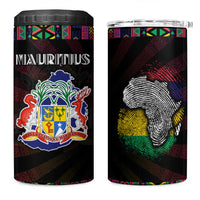 Mauritius Roots 4 in 1 Can Cooler Tumbler African Map in Fingerprint and Tribal Colors