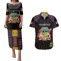 Personalized Mauritius Roots Couples Matching Puletasi and Hawaiian Shirt African Map in Fingerprint and Tribal Colors