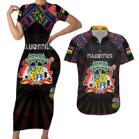 Personalized Mauritius Roots Couples Matching Short Sleeve Bodycon Dress and Hawaiian Shirt African Map in Fingerprint and Tribal Colors