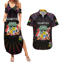 Personalized Mauritius Roots Couples Matching Summer Maxi Dress and Hawaiian Shirt African Map in Fingerprint and Tribal Colors