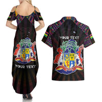 Personalized Mauritius Roots Couples Matching Summer Maxi Dress and Hawaiian Shirt African Map in Fingerprint and Tribal Colors