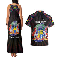 Personalized Mauritius Roots Couples Matching Tank Maxi Dress and Hawaiian Shirt African Map in Fingerprint and Tribal Colors