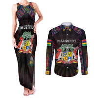 Personalized Mauritius Roots Couples Matching Tank Maxi Dress and Long Sleeve Button Shirt African Map in Fingerprint and Tribal Colors