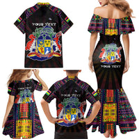 Personalized Mauritius Roots Family Matching Mermaid Dress and Hawaiian Shirt African Map in Fingerprint and Tribal Colors