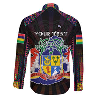 Personalized Mauritius Roots Family Matching Off The Shoulder Long Sleeve Dress and Hawaiian Shirt African Map in Fingerprint and Tribal Colors