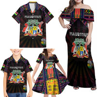 Personalized Mauritius Roots Family Matching Off Shoulder Maxi Dress and Hawaiian Shirt African Map in Fingerprint and Tribal Colors