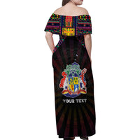 Personalized Mauritius Roots Family Matching Off Shoulder Maxi Dress and Hawaiian Shirt African Map in Fingerprint and Tribal Colors