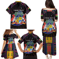 Personalized Mauritius Roots Family Matching Puletasi and Hawaiian Shirt African Map in Fingerprint and Tribal Colors