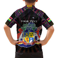 Personalized Mauritius Roots Family Matching Short Sleeve Bodycon Dress and Hawaiian Shirt African Map in Fingerprint and Tribal Colors