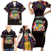 Personalized Mauritius Roots Family Matching Short Sleeve Bodycon Dress and Hawaiian Shirt African Map in Fingerprint and Tribal Colors