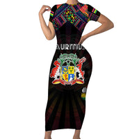 Personalized Mauritius Roots Family Matching Short Sleeve Bodycon Dress and Hawaiian Shirt African Map in Fingerprint and Tribal Colors