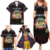 Personalized Mauritius Roots Family Matching Summer Maxi Dress and Hawaiian Shirt African Map in Fingerprint and Tribal Colors