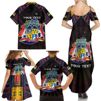 Personalized Mauritius Roots Family Matching Summer Maxi Dress and Hawaiian Shirt African Map in Fingerprint and Tribal Colors