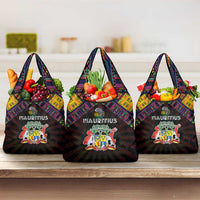 Mauritius Roots Grocery Bag African Map in Fingerprint and Tribal Colors