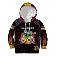 Personalized Mauritius Roots Kid Hoodie African Map in Fingerprint and Tribal Colors