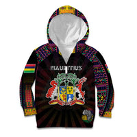 Personalized Mauritius Roots Kid Hoodie African Map in Fingerprint and Tribal Colors