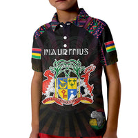Personalized Mauritius Roots Kid Polo Shirt African Map in Fingerprint and Tribal Colors