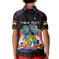 Personalized Mauritius Roots Kid Polo Shirt African Map in Fingerprint and Tribal Colors