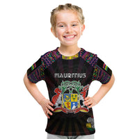 Personalized Mauritius Roots Kid T Shirt African Map in Fingerprint and Tribal Colors