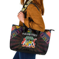 Mauritius Roots Leather Tote Bag African Map in Fingerprint and Tribal Colors