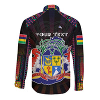 Personalized Mauritius Roots Long Sleeve Button Shirt African Map in Fingerprint and Tribal Colors