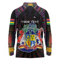 Personalized Mauritius Roots Long Sleeve Polo Shirt African Map in Fingerprint and Tribal Colors