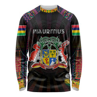 Personalized Mauritius Roots Long Sleeve Shirt African Map in Fingerprint and Tribal Colors
