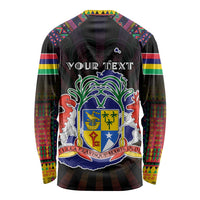 Personalized Mauritius Roots Long Sleeve Shirt African Map in Fingerprint and Tribal Colors