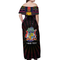 Personalized Mauritius Roots Off Shoulder Maxi Dress African Map in Fingerprint and Tribal Colors