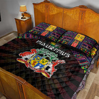 Mauritius Roots Quilt Bed Set African Map in Fingerprint and Tribal Colors