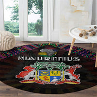 Mauritius Roots Round Carpet African Map in Fingerprint and Tribal Colors