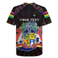 Personalized Mauritius Roots Rugby Jersey African Map in Fingerprint and Tribal Colors