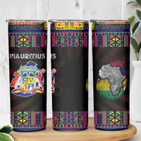 Mauritius Roots Skinny Tumbler African Map in Fingerprint and Tribal Colors