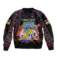 Personalized Mauritius Roots Sleeve Zip Bomber Jacket African Map in Fingerprint and Tribal Colors