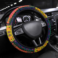 Mauritius Roots Steering Wheel Cover African Map in Fingerprint and Tribal Colors