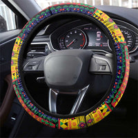 Mauritius Roots Steering Wheel Cover African Map in Fingerprint and Tribal Colors