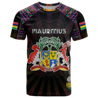 Personalized Mauritius Roots T Shirt African Map in Fingerprint and Tribal Colors