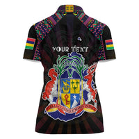 Personalized Mauritius Roots Women Polo Shirt African Map in Fingerprint and Tribal Colors