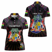 Personalized Mauritius Roots Women Polo Shirt African Map in Fingerprint and Tribal Colors
